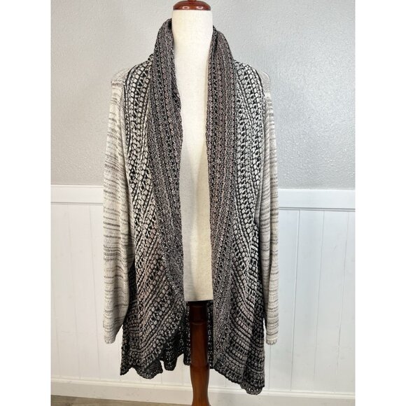 Nic + Zoe Cardigan Sweater 3X Shawl Collar Open Front Brown Gray Neutral Duster - Picture 1 of 8
